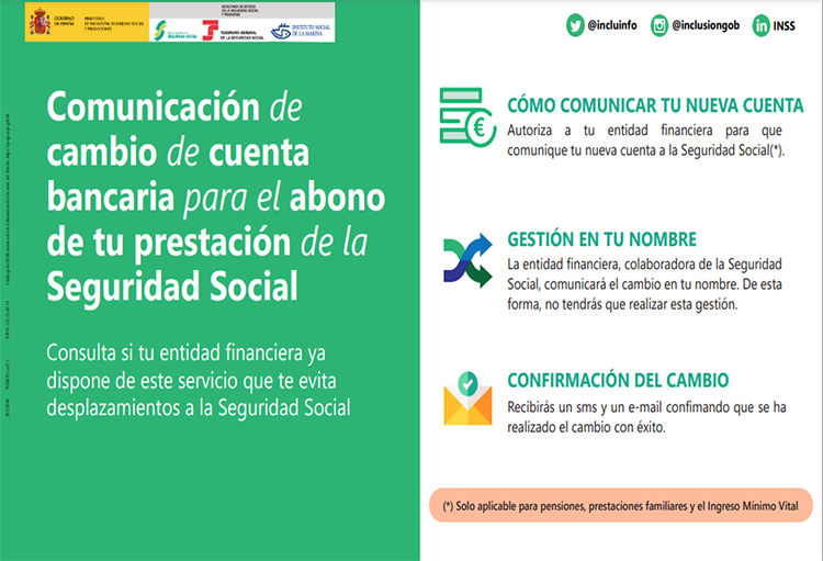 Nuevo servicio de las entidades bancarias para comunicación de cambio de cuenta en el abono de prestaciones de la Seguridad Social